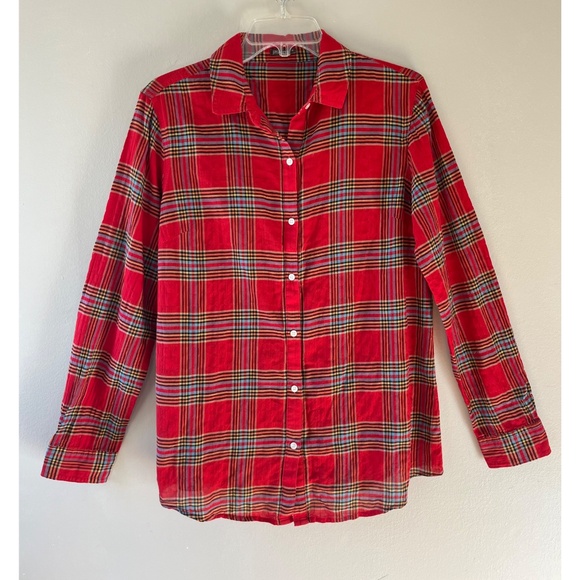 J.McLaughlin Sz M Red Plaid Lois Blouse Long Sleeves Light Fabric Top Shirt - Picture 1 of 7